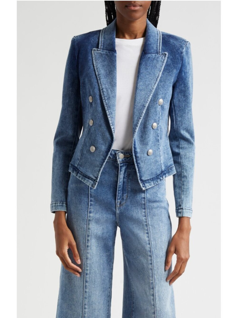 L'Agence Wayne Denim Cropped Blazer Jacket - Picture 7 of 16